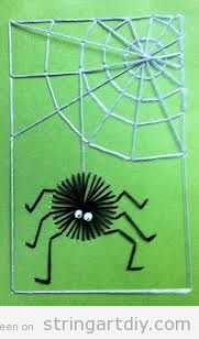 Halloween String Art with Kids, Spider and spiderweb