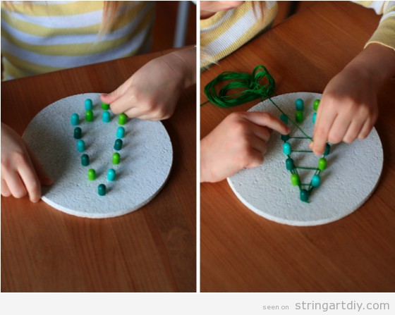 Simple Christmas Tree String Art for kids with pins