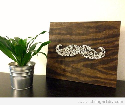 Nail and String Art, white moustache home decoration