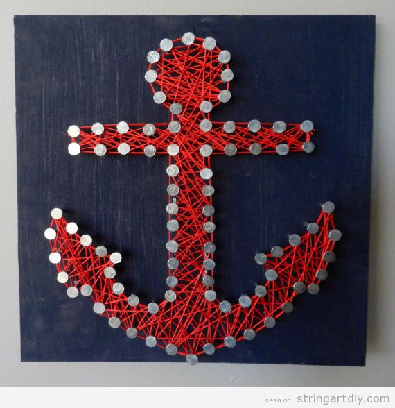 Anchor String Art, red and blue navy