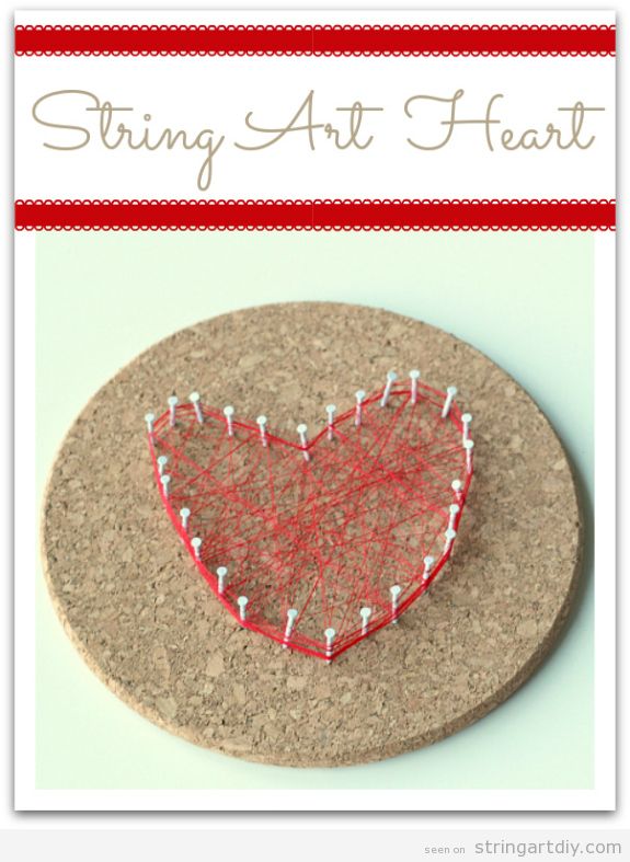 String Art Heart, craft for kids Valentine's Day