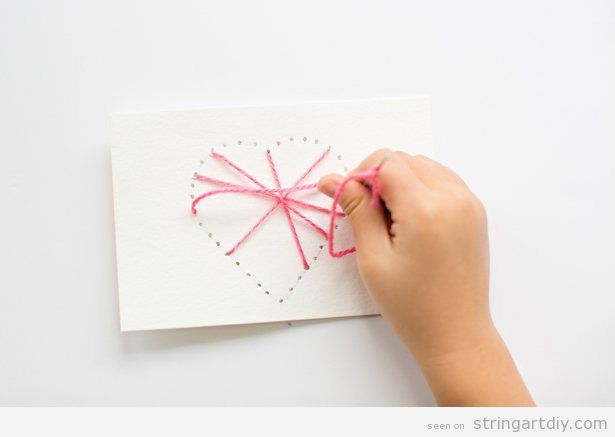 Heart String Art cardboard to make with kids