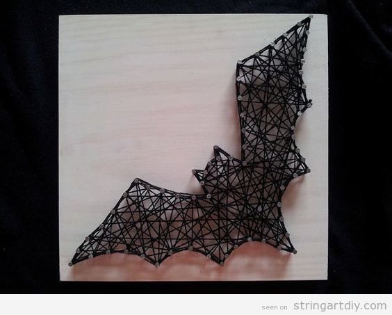 Bat string art DIY Halloween decoration