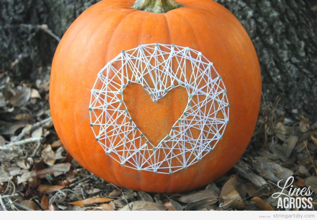 Heart shaped String Art on a pumpkin