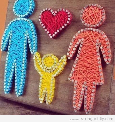 String Art decorate kids bedroom, family and heart
