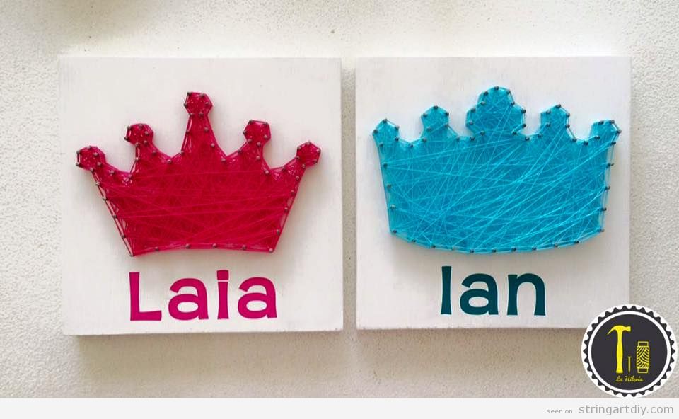 String Art decorate kids bedroom, crowns and names