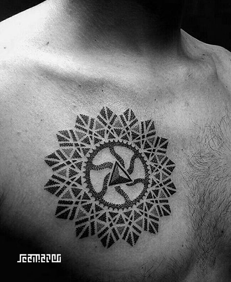 Geometric mandala tattoo chest